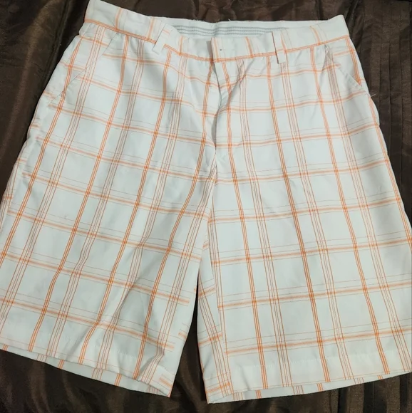 Men's White and Orange Plaid Golf Shorts, Size 34 - Picture 4 of 6